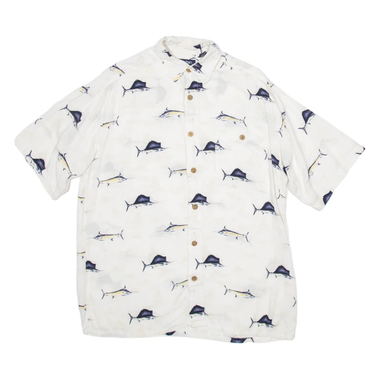 PURITAN Mens Shirt White Viscose Crazy Pattern M