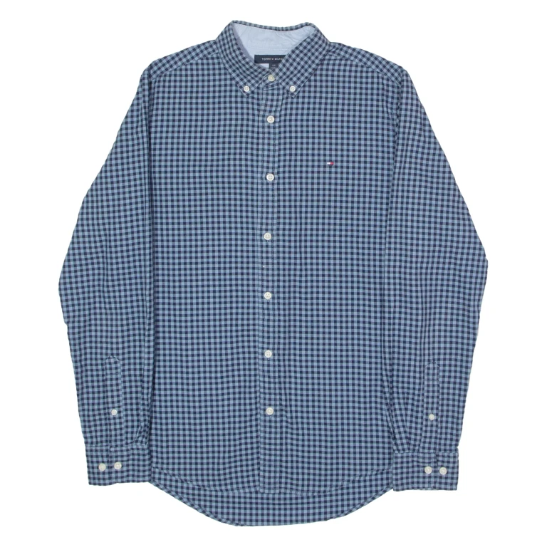 TOMMY HILFIGER Mens Shirt Blue Gingham Long Sleeve S (VV3-291024-5558)