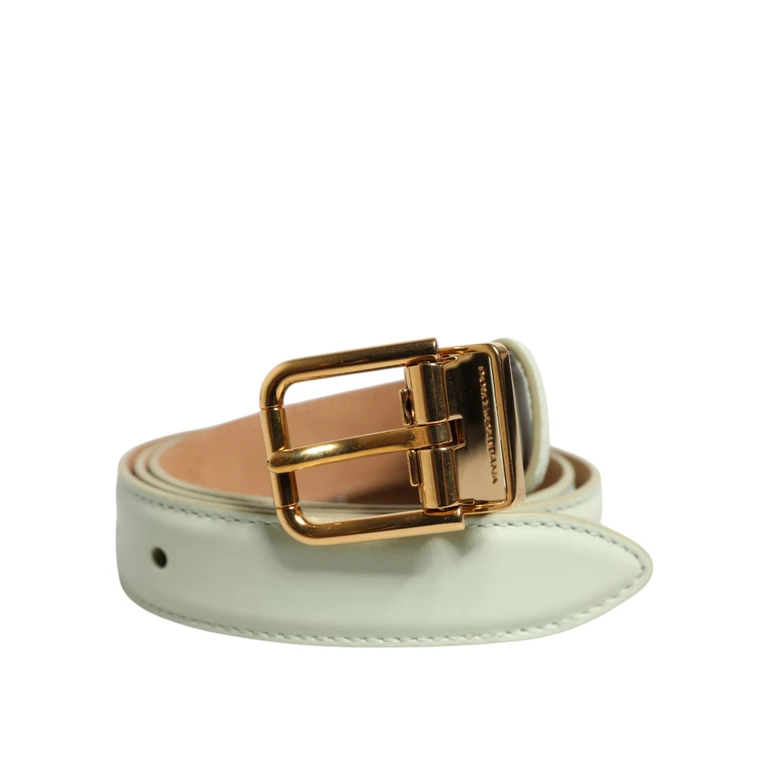 Dolce & Gabbana Light Green Leather Gold Metal Buckle Belt - Women