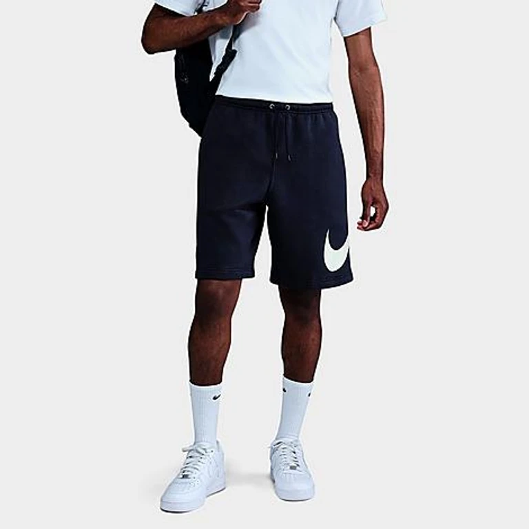 Nike Men's Club Fleece Swoosh Graphic Shorts in Obsidian/Obsidian/White Size: S Tall