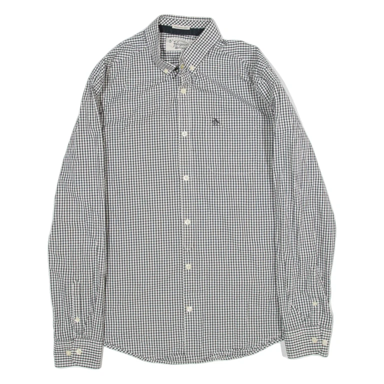 PENGUIN BY MUNSINGWEAR Heritage Slim Fit Mens Shirt Black Gingham Long Sleeve M