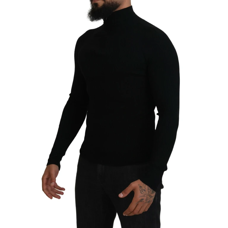 Dolce & Gabbana Black Half Zip Turtleneck Pullover Sweater Wool Clothing - Men