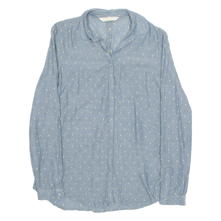 ZARA Womens Printed Shirt Blue Collared Long Sleeve Spotted M