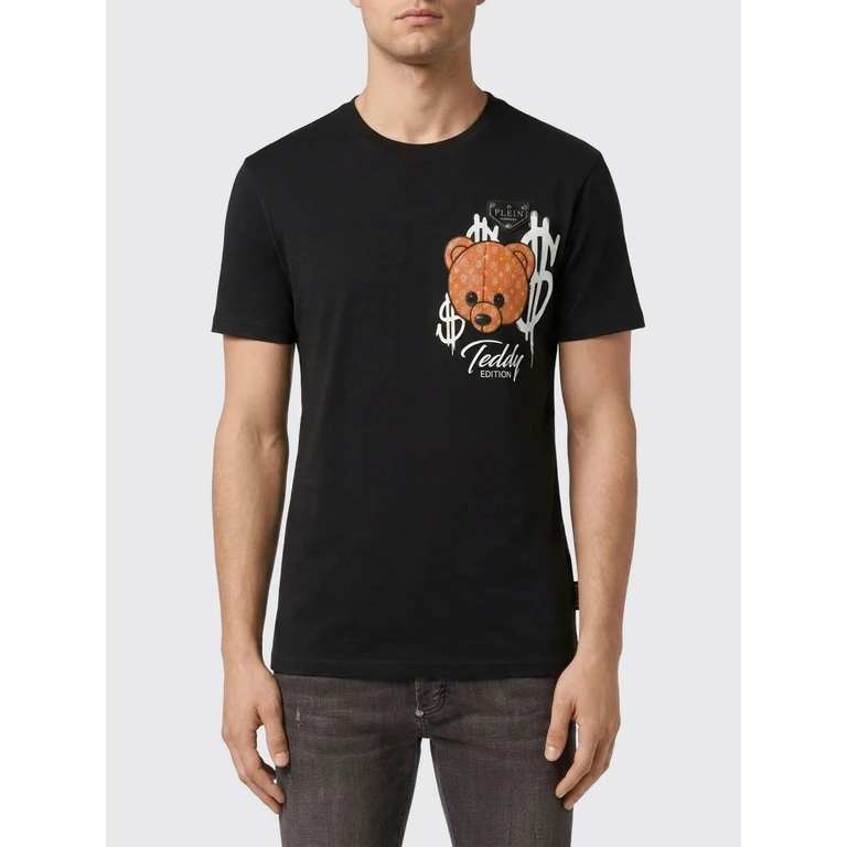 Teddy Bear Print Cotton T-Shirt with Contrast Logo (UAFCMTK9409PJY002N02)
