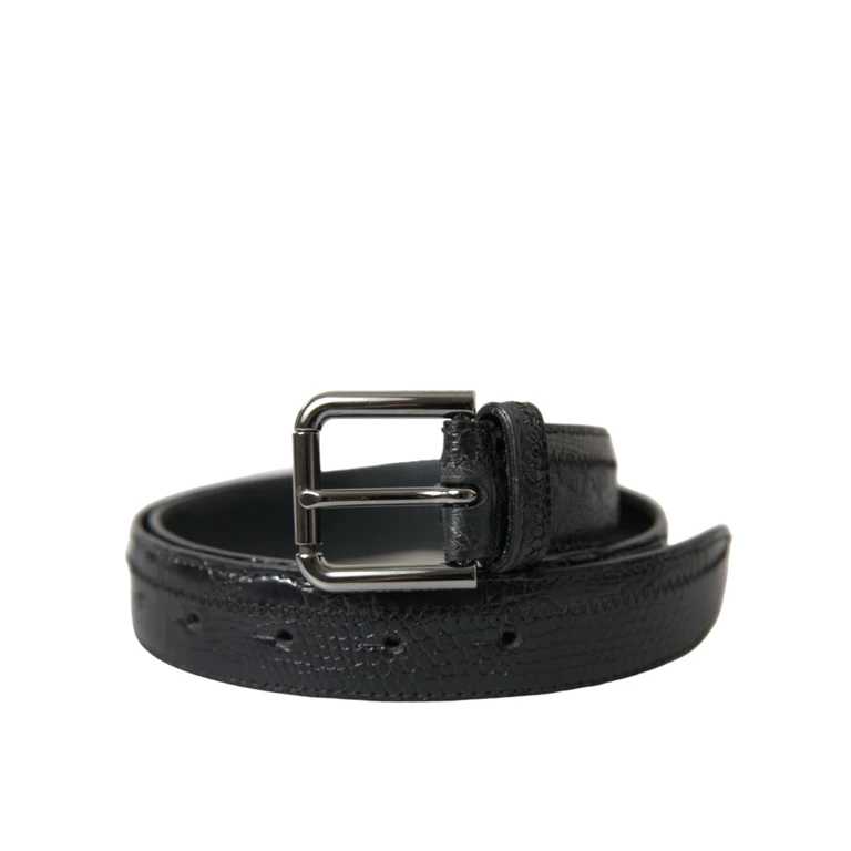 Dolce & Gabbana Black Exotic Leather Silver Metal Buckle Belt - Men