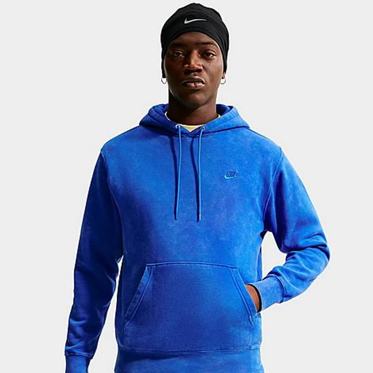 Nike Men's Sportswear Club Washed Fleece Hoodie in Game Royal/Game Royal Size: XS