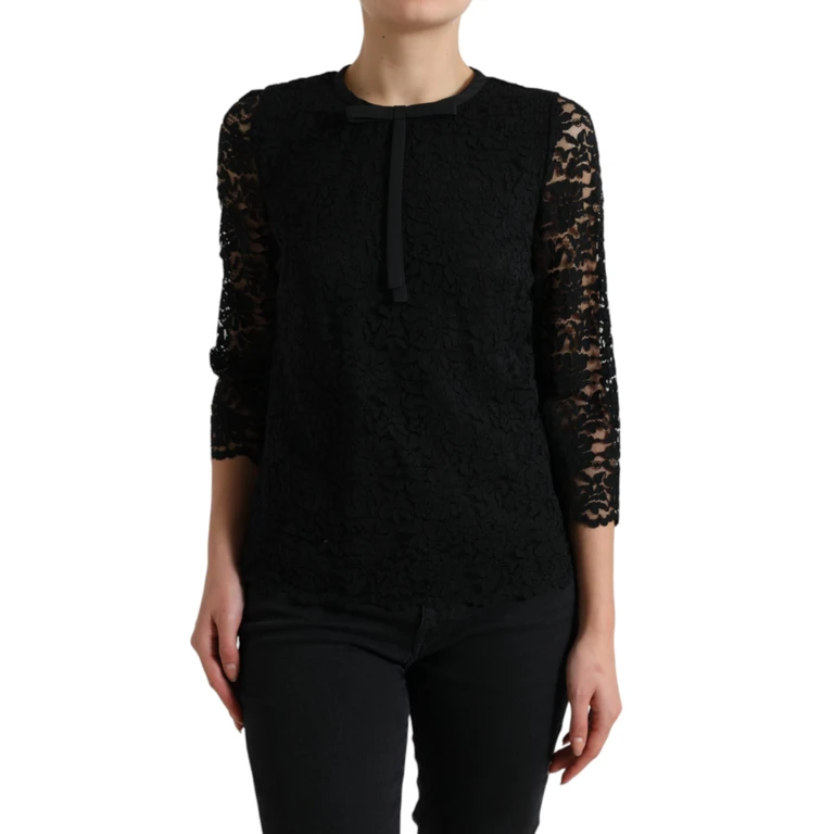 Dolce & Gabbana Black Staff Blouse Floral Lace Nylon Top Viscose - Women