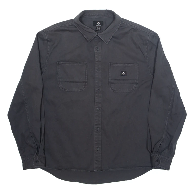 CONVERSE Mens Denim Shirt Grey Long Sleeve M