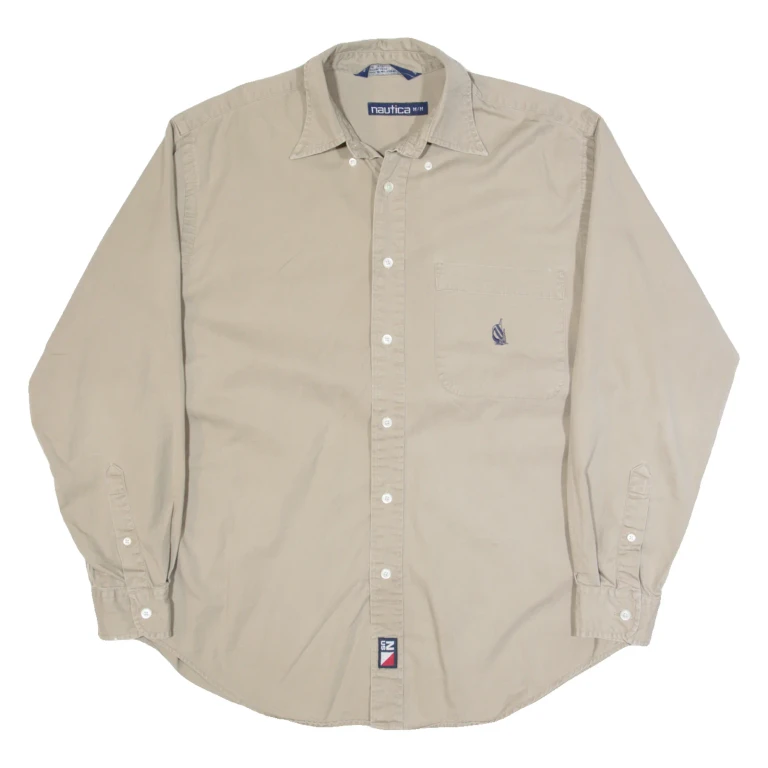 NAUTICA Mens Plain Shirt Beige Long Sleeve L