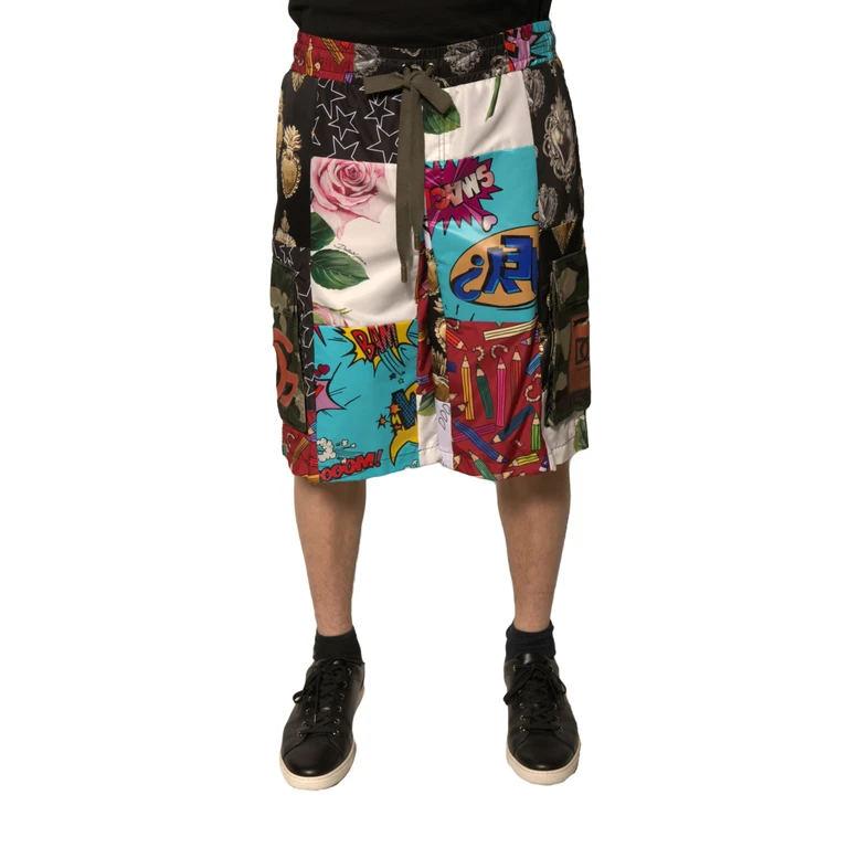 Dolce & Gabbana Multicolor Patchwork Cargo Bermuda Shorts Polyester Cotton - Men