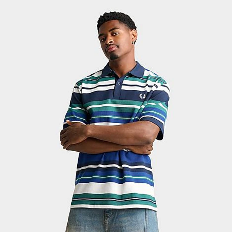 Men's Striped Relaxed Polo Shirt in Deep Mint Size: Small