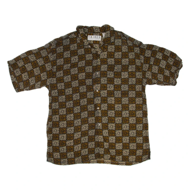 TRIBES Mens Hawaiian Shirt Brown Crazy Pattern L