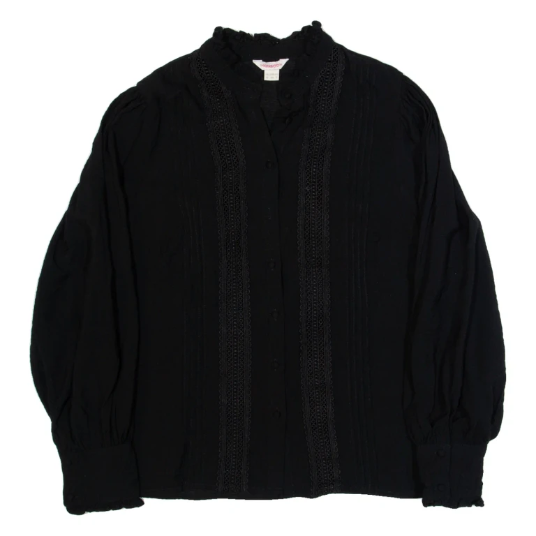 MONSOON Frill Womens Shirt Black High Neck Long Sleeve UK 10
