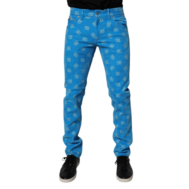 Dolce & Gabbana Blue Logo Monogram Cotton Skinny Denim Jeans Clothing - Men