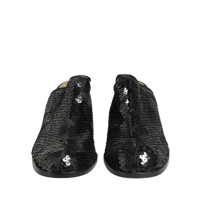 Dolce & Gabbana Black Sequined Mules Shoes Leather - Women