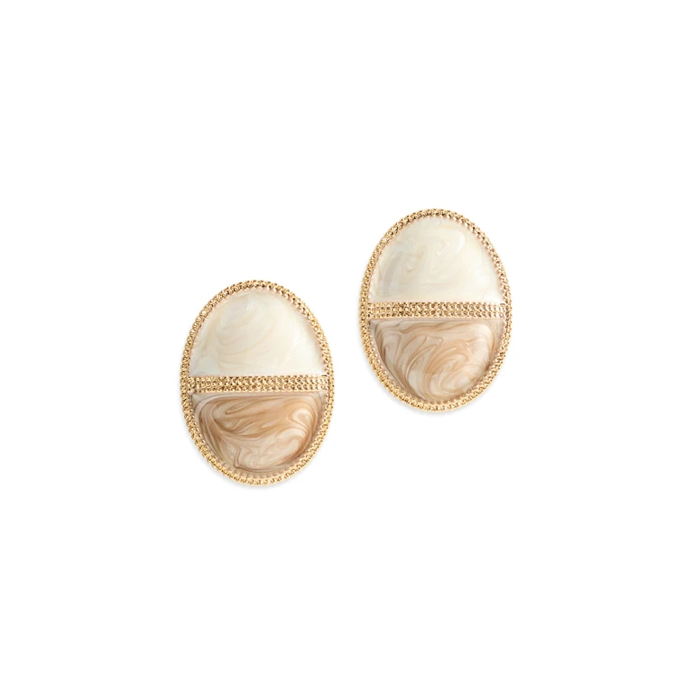 By Adina Eden Colored Two-Tone Stone Oval Stud Earrings Grey One Size