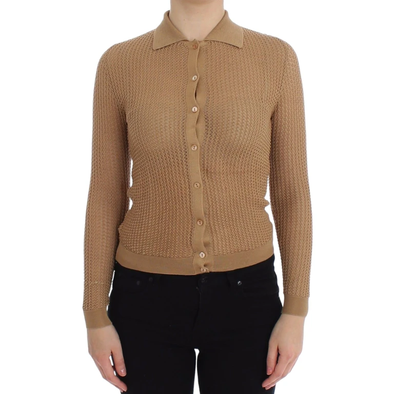 Dolce & Gabbana Beige Knitted Cotton Polo Cardigan Sweater Clothing - Women
