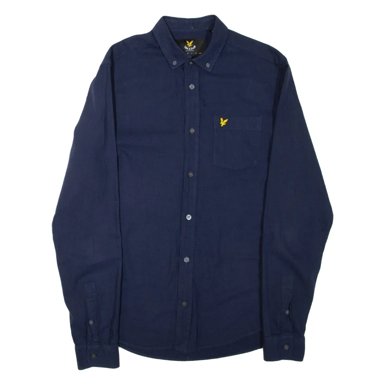 LYLE & SCOTT Mens Plain Shirt Blue Long Sleeve S