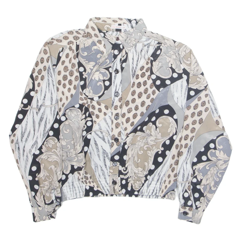 Womens Printed Shirt Grey Collared Long Sleeve Crazy Pattern M