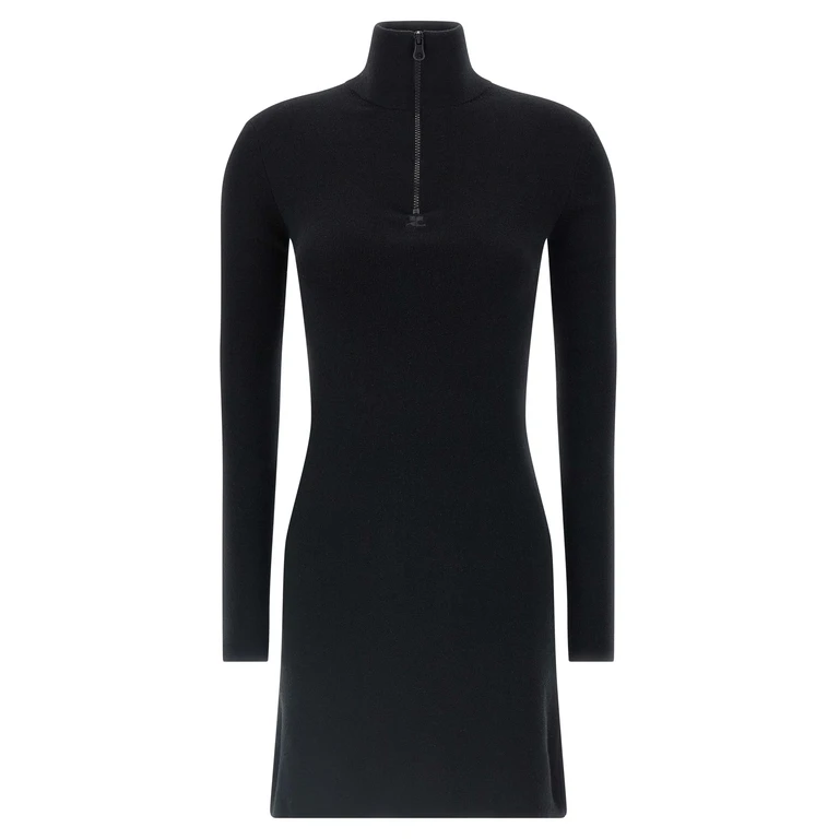 Black Merino Wool Short Dress - Women
