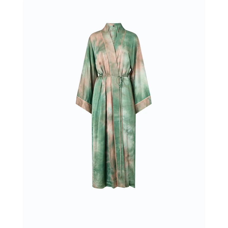 Kimono long en satin aux reflets dégradés - S
