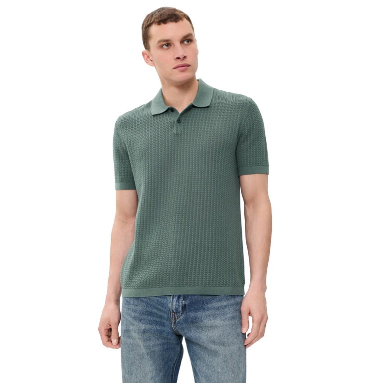 Theory Short Sleeve Cable Polo In Tactile Cotton LIGHT PINE GROVE XS