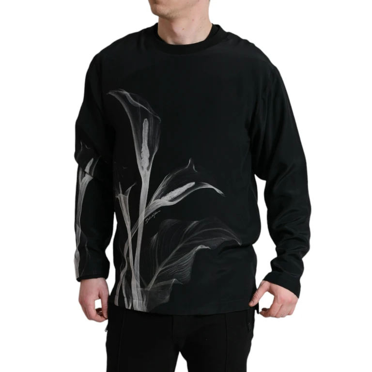 Dolce & Gabbana Black Floral Print Crewneck Pullover Sweater Silk Clothing - Men