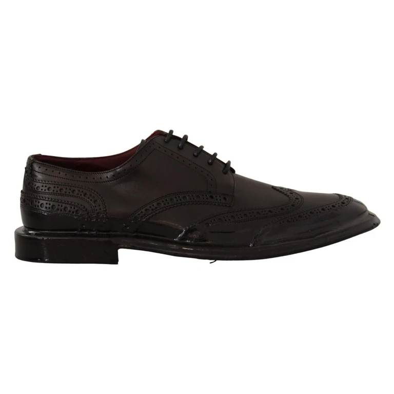 Dolce & Gabbana Black Leather Oxford Wingtip Formal Derby Shoes Calfskin - Men