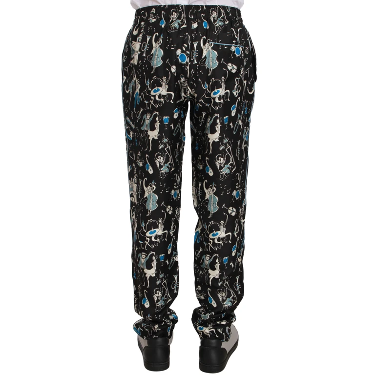 Dolce & Gabbana Black Musical Instrument Sleepwear Pants Silk - Men