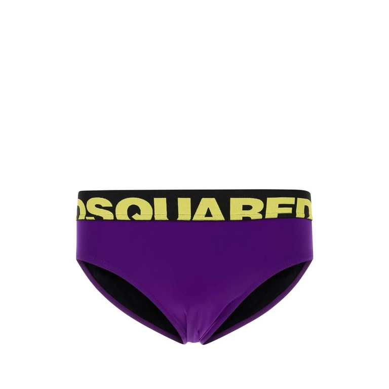 Dsquared2 Printed Stretch Nylon Swimming Brief Black Exterior: Elastane Costumi Da Bagno - Men