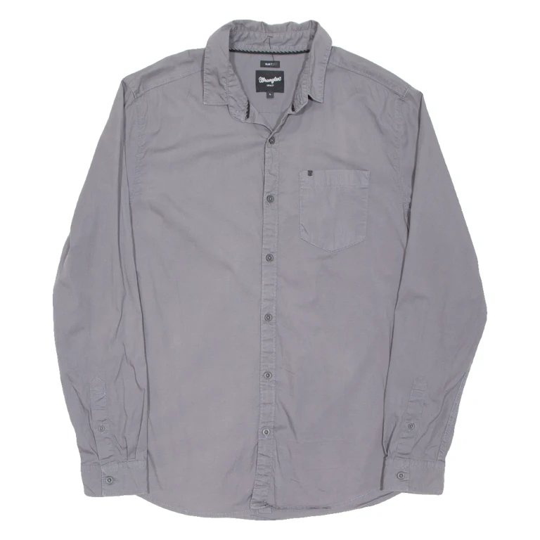 WRANGLER Slim Fit Mens Plain Shirt Grey Long Sleeve L