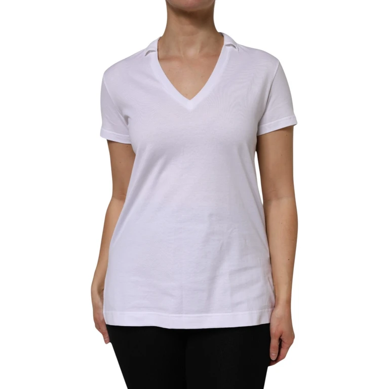 Dolce & Gabbana White V-Neck Cotton Short Sleeves T-Shirt - Women