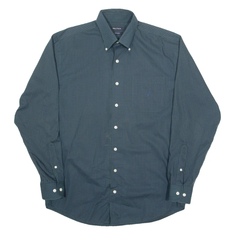 NAUTICA Mens Shirt Green Gingham Long Sleeve M