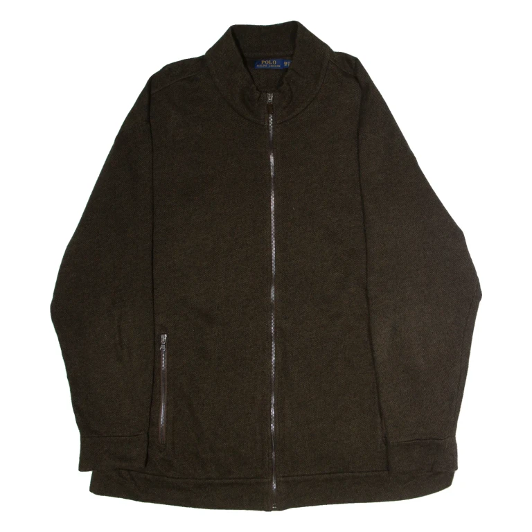 POLO RALPH LAUREN Mens Cardigan Brown High Neck Tight Knit 2XL