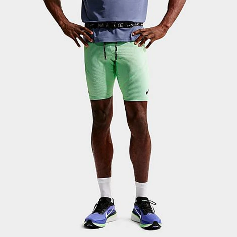 Men's AeroSwift Dri-FIT ADV Half-Length Running Tights in Lime Blast/Steam/Light Silver Size: Small