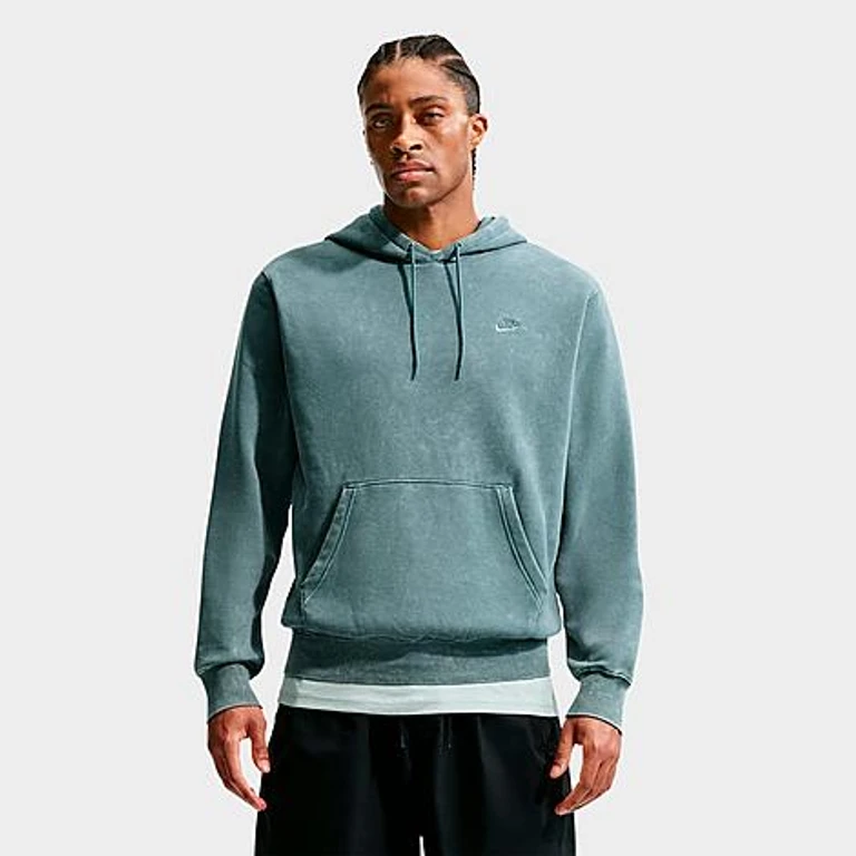 Nike Men's Sportswear Club Washed Fleece Hoodie in Mineral Slate/Mineral Slate Size: XS