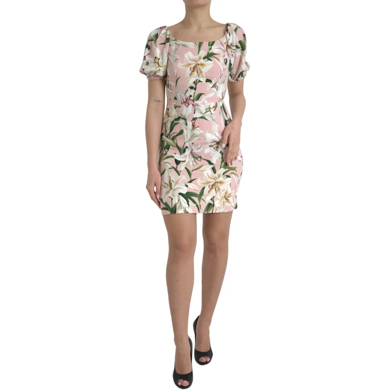 Dolce & Gabbana Pink Lily Viscose Sheath Stretch Mini Dress Elastane - Women