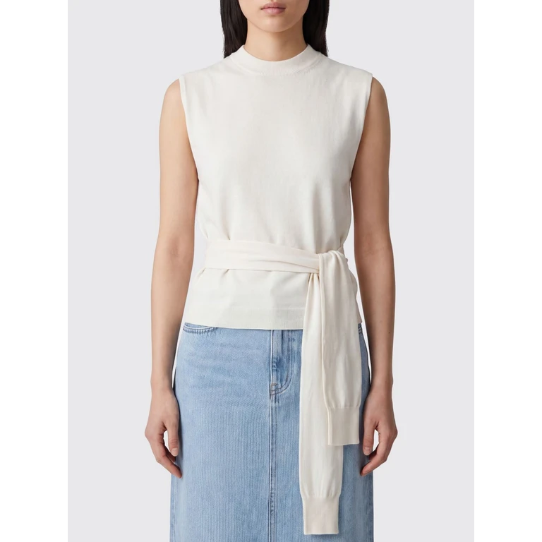ROHE Sleeveless Knitted Jumper in Cotton and Cashmere with a Waist Belt (41923308112)
