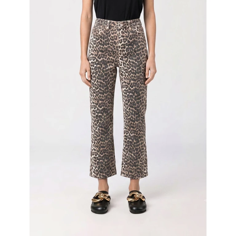 High-Waisted Animal Print Cropped Flare Jeans (J1059943)