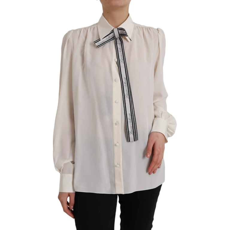 Dolce & Gabbana Off White Long Sleeve Button Down Blouse Top Silk - Women