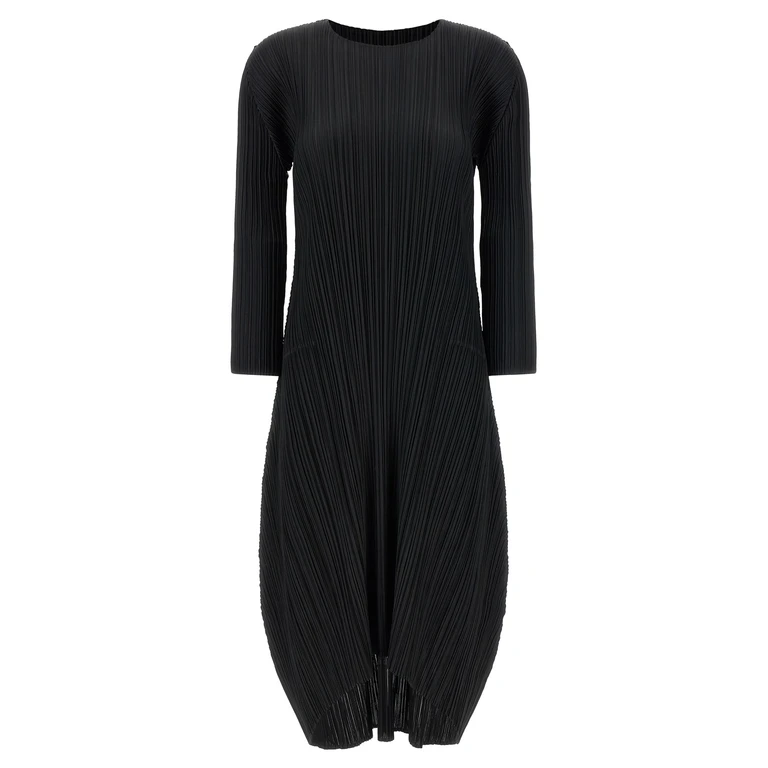 Black Polyester Midi Dress - Women