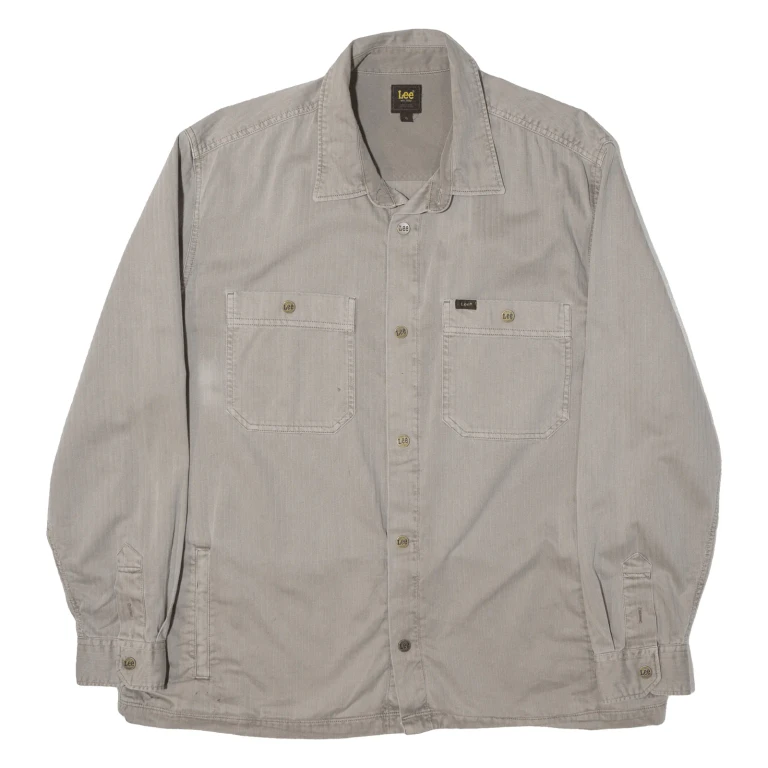 LEE Mens Plain Shirt Grey Long Sleeve XL