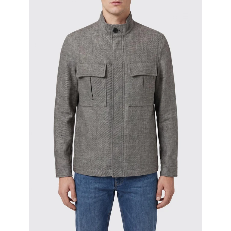 Lightweight Linen and Cashmere Jacket with High Neck and Concealed Closure (UHT49A3H256M09R001)
