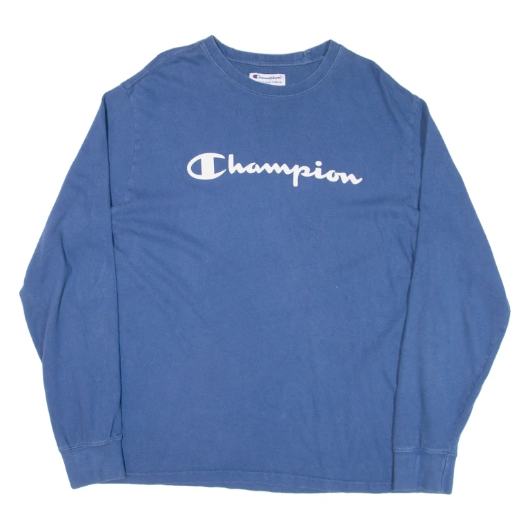 CHAMPION Mens T-Shirt Blue Long Sleeve L