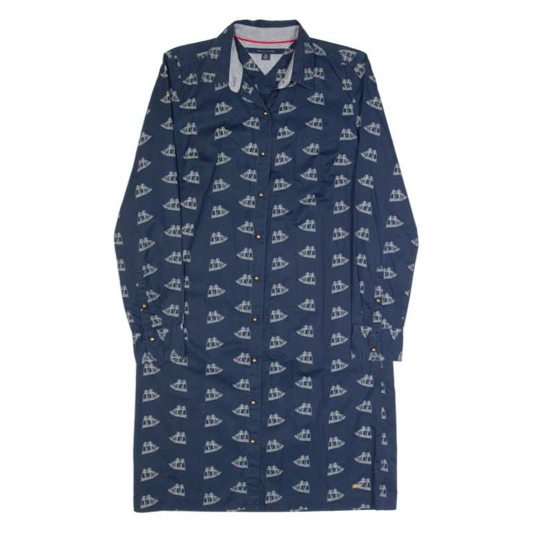 TOMMY HILFIGER Boats Womens Shirt Dress Blue Long Sleeve Knee Length XS