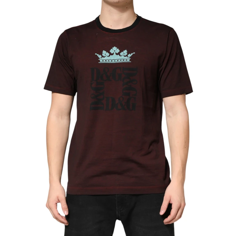 Dolce & Gabbana Maroon Dg Crown Cotton Crew Neck Men T-Shirt - Men