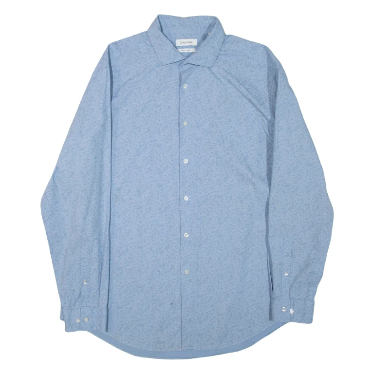 CALVIN KLEIN Slim Fit Stretch Mens Shirt Blue Long Sleeve XL