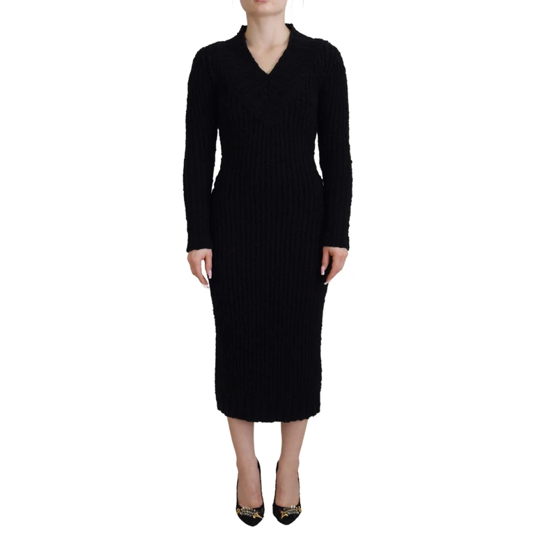 Dolce & Gabbana Black Wool Knitted Sheath Sweater Dress - Women