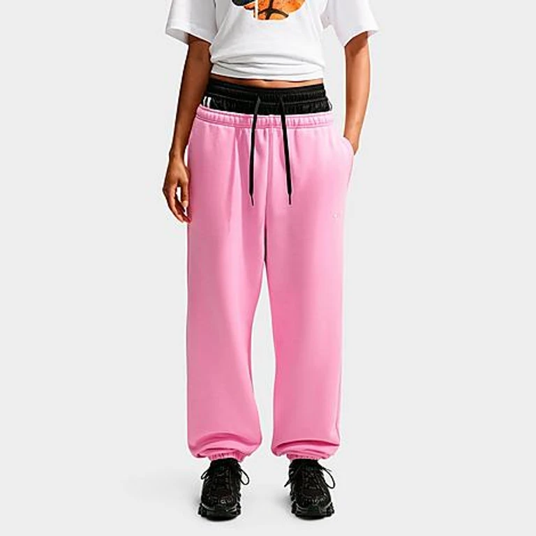 Studio Fleece Medium-Weight High-Rise Oversized Cuffed Pants in Pink Rise/Sail