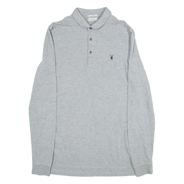 ALL SAINTS Mens Polo Shirt Grey Long Sleeve M